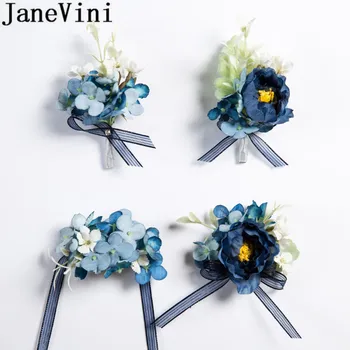 

JaneVini Deep Blue Flower Boutonniere for Men Silk Roses Wedding Prom Corsage Artificial Groom Groomsmen Buttonhole Flowers Pins