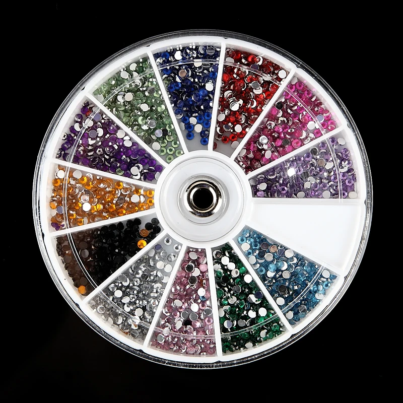 2400Pcs font b Nail b font Art Decoration Multicolor 2mm 3D Acrylic Rhinestones Glitter Fingernail Tips