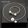 2PCS/Set European Simulated Pearl Chokers  Necklace Bangle Adjustable Jewelry Set For Women Bridal Wedding Party Accessories ► Photo 2/6