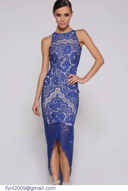 Cute vestido de renda longo 2014 women formal dresses Asymmetric Hemline Mid-Calf Lace summer dress party evening elegant LC6889 | Свадьбы и