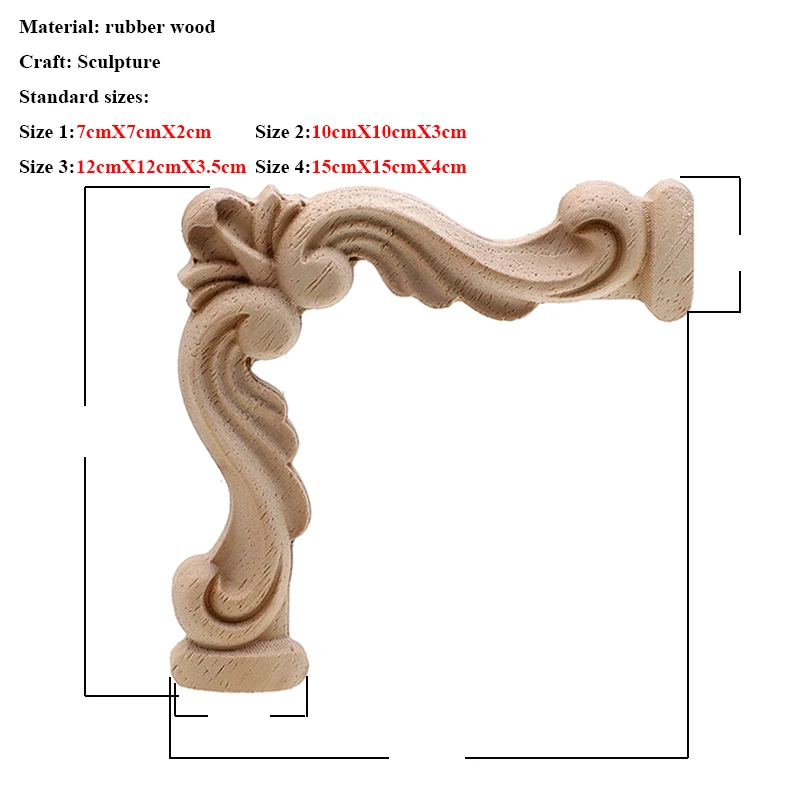 Винтажная Неокрашенная древесина наклейки с резьбой угловая аппликация, рама для домашней мебели настенные двери шкафа декоративные деревянные миниатюрные ремесла