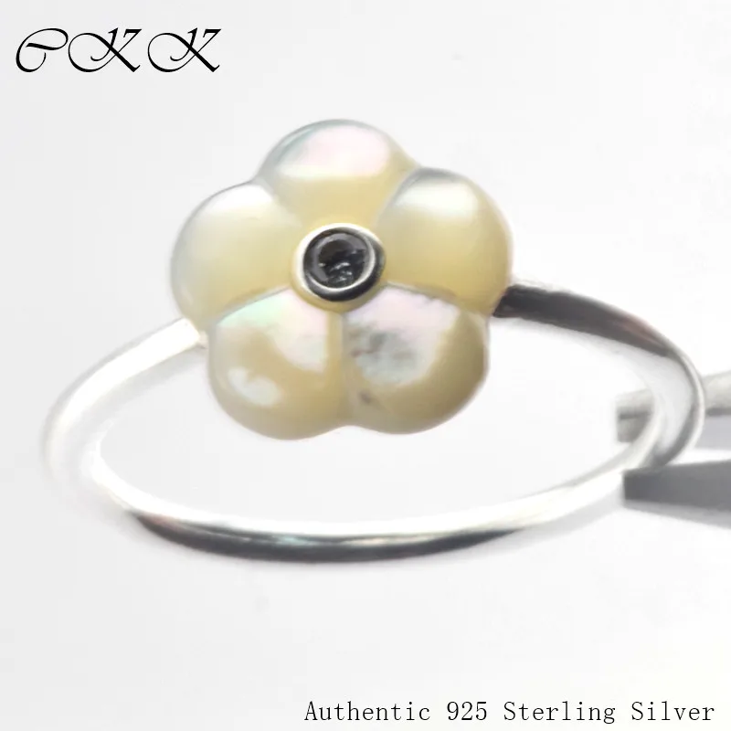 

100% 925 Sterling Silver Luminous Florals Ring With Mother-Of-Pearl & Clear CZ for Women DIY Fine Jewelry SR088