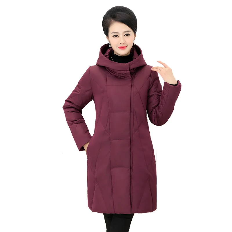 Warm Thicken Middle-aged Women Winter 65% White Duck Down Jackets Hooded Plus Size 5XL Female Coat Winter Long Parka For Mom