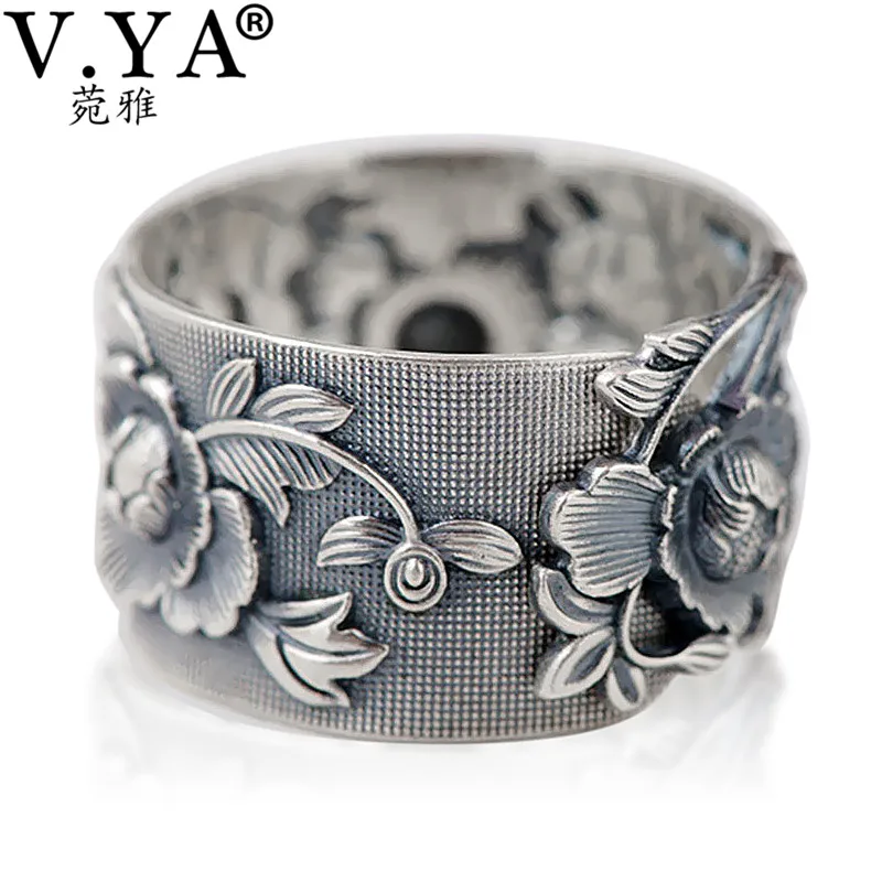 V. YA Винтаж 990 чистое серебро тиснение цветок кольца для женщин Lover тайские серебряные ювелирные изделия аксессуары подарок на день рождения дни матери - Цвет основного камня: Flower Ring