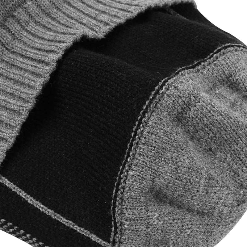 Warm Winter Men Hat Knit Cable Visor Male Beanie Fleece Lining Patchwork Beanie Stripe Newsboy Cap Outdoor Sport Adult Hat  (28)