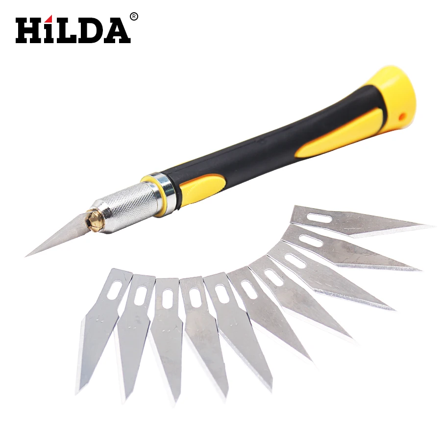 

HiLDA Non-Slip Metal Kit Wood Engraving Craft Phone Screen Pasting Cutter Laptop PC DIY Hand Tools + 10pcs SK5 Blades