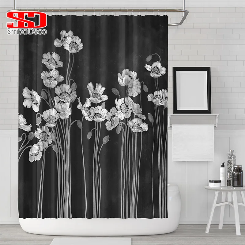 Modern Style Black Shower Curtain for Bathroom Hooks Decoration Bathtub