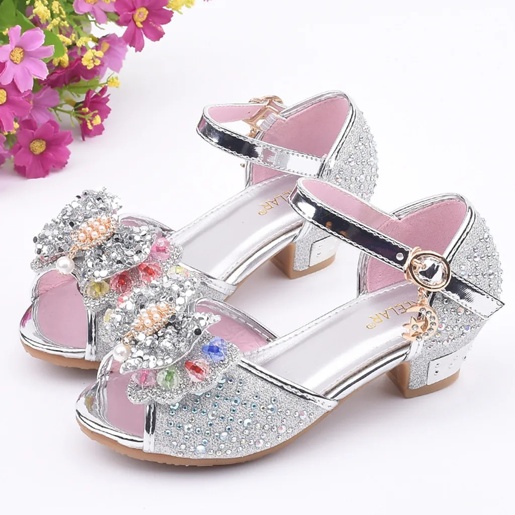 Летние сандалии для девочек; Свадебные вечерние туфли принцессы; тонкие туфли принцессы с жемчужинами и бантом;# XTN