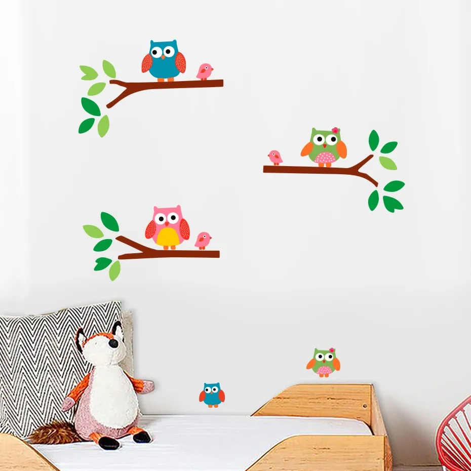 Cute Owl Birds On Spring Trees Room Decoration Wall Decals Stickers In The Nursery Children Kids Room Bedroom Mural (4)
