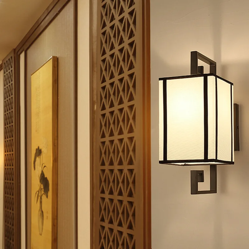 Modern Creative New Chinese Wall Lamp Multi Specification Bedroom
Fabric Bedside Light LED Corridor Hotel Room Antique Lamp