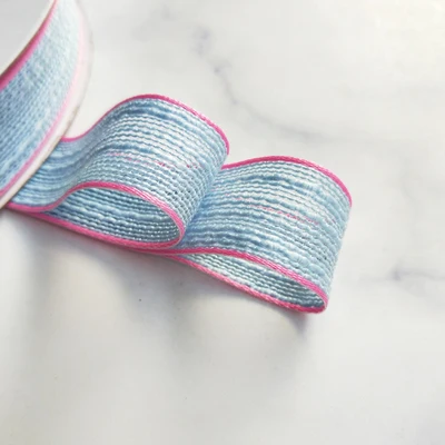 Светло-голубой Kewgarden DIY брошь бант для волос ленточка аксессуары мягкие льняные атласные ленты 25 мм " вручную изготовленная лента упаковка Riband 25 ярдов - Цвет: Светло-голубой