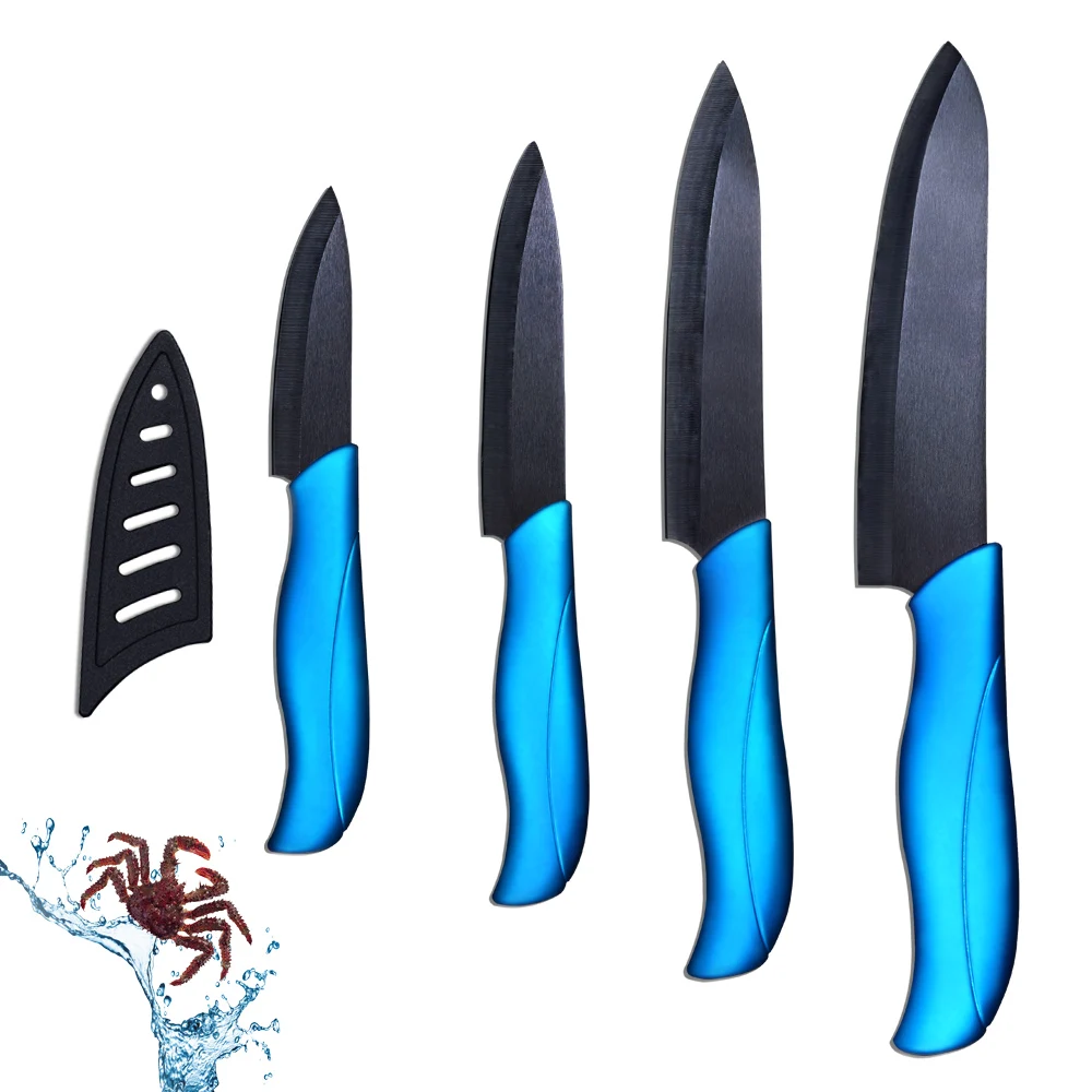 Ceramic knife set 3 paring 4 utility 5 slicing 6 chef knife with black blade blue