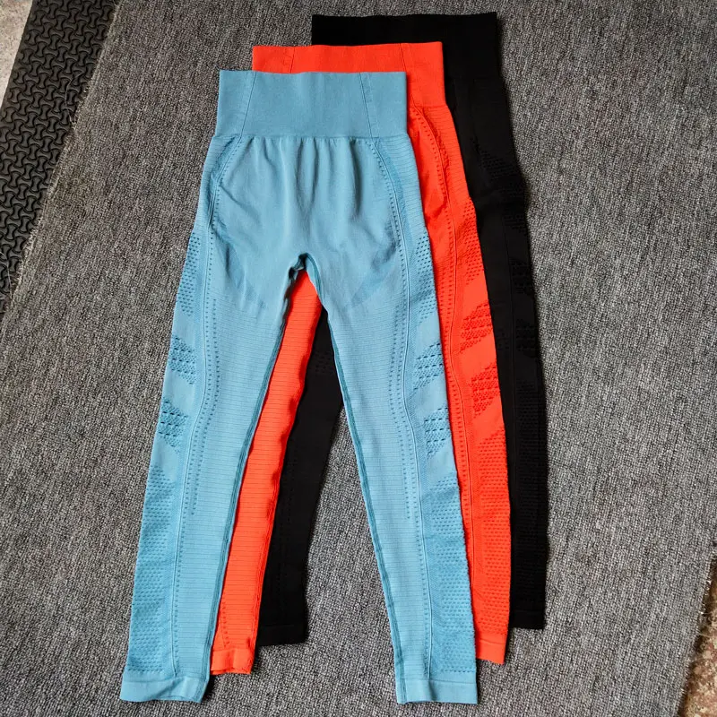 New Women Eyelet Knit Seamless Yoga Leggings High Waisted Tummy Control Gym Leggings Sports Pants Fitness Workout Flex Leggings