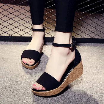

2019 summer pine cake thick bottom female sandals wedges wild casual fish mouth comfortable small size sandals women