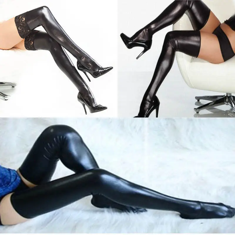 Women Lady Black Stockings Elastic Thigh Hi