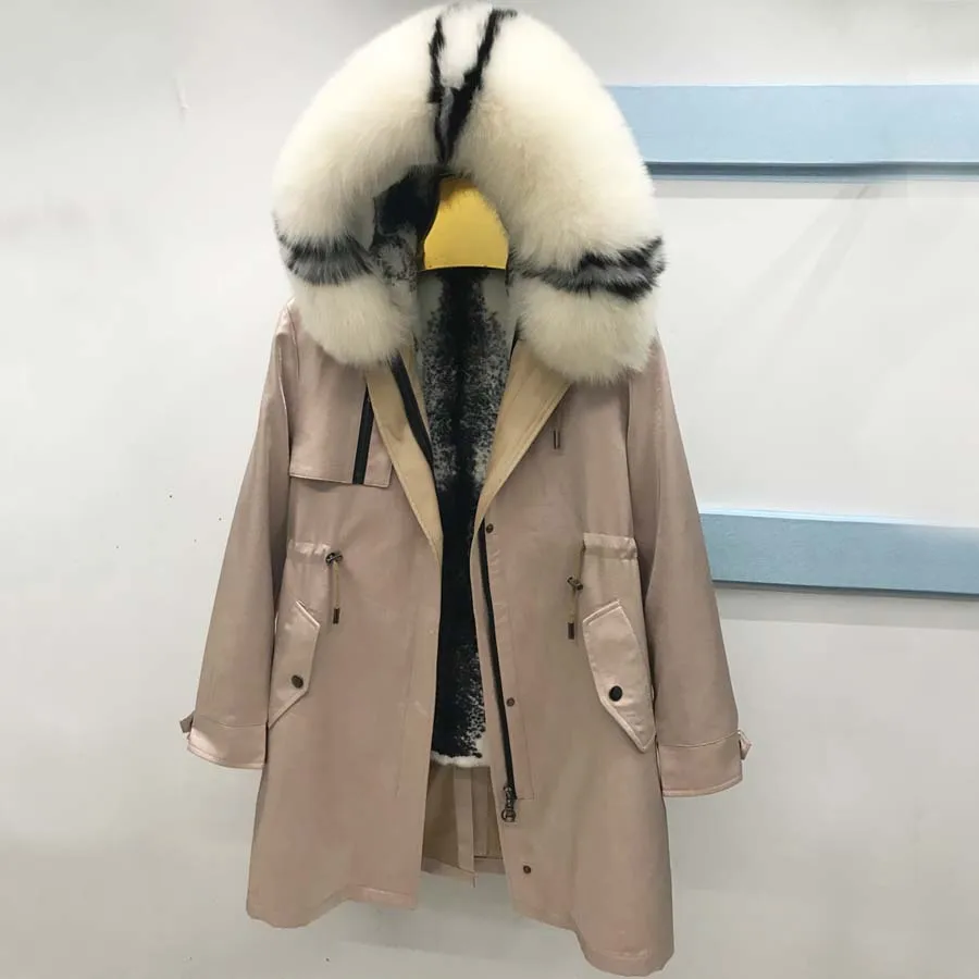 

Parka With Natural Fur Coat Female Luxury Womens Winter Coats rabbit fur Imitation mink pattern liner fox fur collar hood