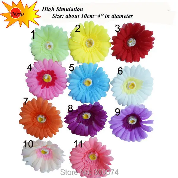 

10pcs/bag 10cm Artificial Silk Gerbera Daisy Head Wedding diy hair clip, Yellow Decorative Flowers, Bridal Hair Clip Craft Flori