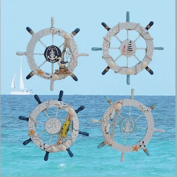 

Mediterranean Style Anchor Helmsman Wooden Boat Ship Rudder Fishing Net Home Wall Nautical Decor