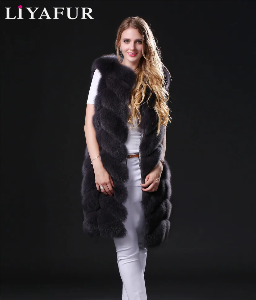 LIYAFUR стиль съемный рукав пальто натуральная натуральный мех песца длинные пальто куртка для Для женщин зимний жилет