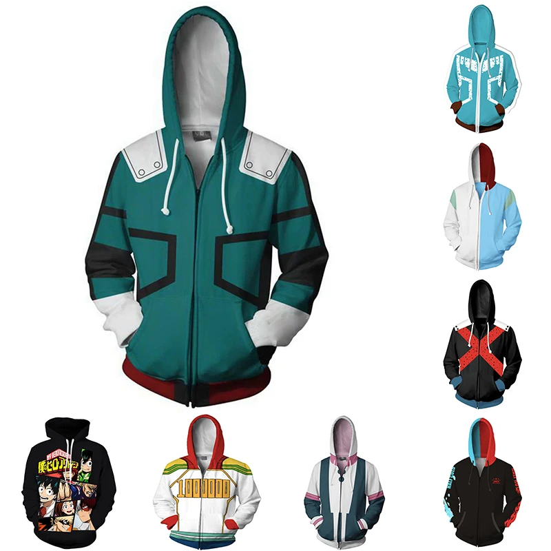 

Japanese anime My Hero Academia Hoodies Zipper Clothing hooded sweatshirt Unisex Adult Clothing hoodie Coat Jacket Tops Sport