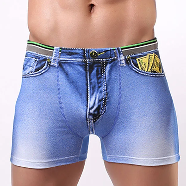 High quality Mens Jeans Boxers Underwear with Printed Sexy Low rise