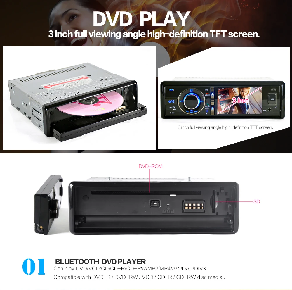 

2.5" HD 12V Car Radio Audio Stereo Support USB SD MP3 Player AUX DVD VCD Player MP3 Players with Remote Control