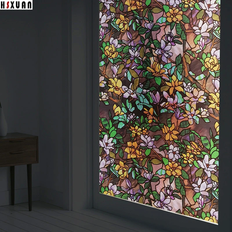 removable tint window privacy films 70X100cm pvc Magnolia 3d frosted