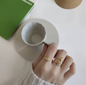 

Amaiyllis Fashion Simple s925 Sterling Silver Geometric Ring 18K Gold Flower Triangle For Women Girls Rings Jewelry