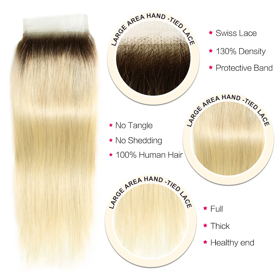 Rebecca Ombre Blonde Bundles With Closure Peruvian Straight Remy Human Hair T4/613 Honey Blonde Bundles With Closure
