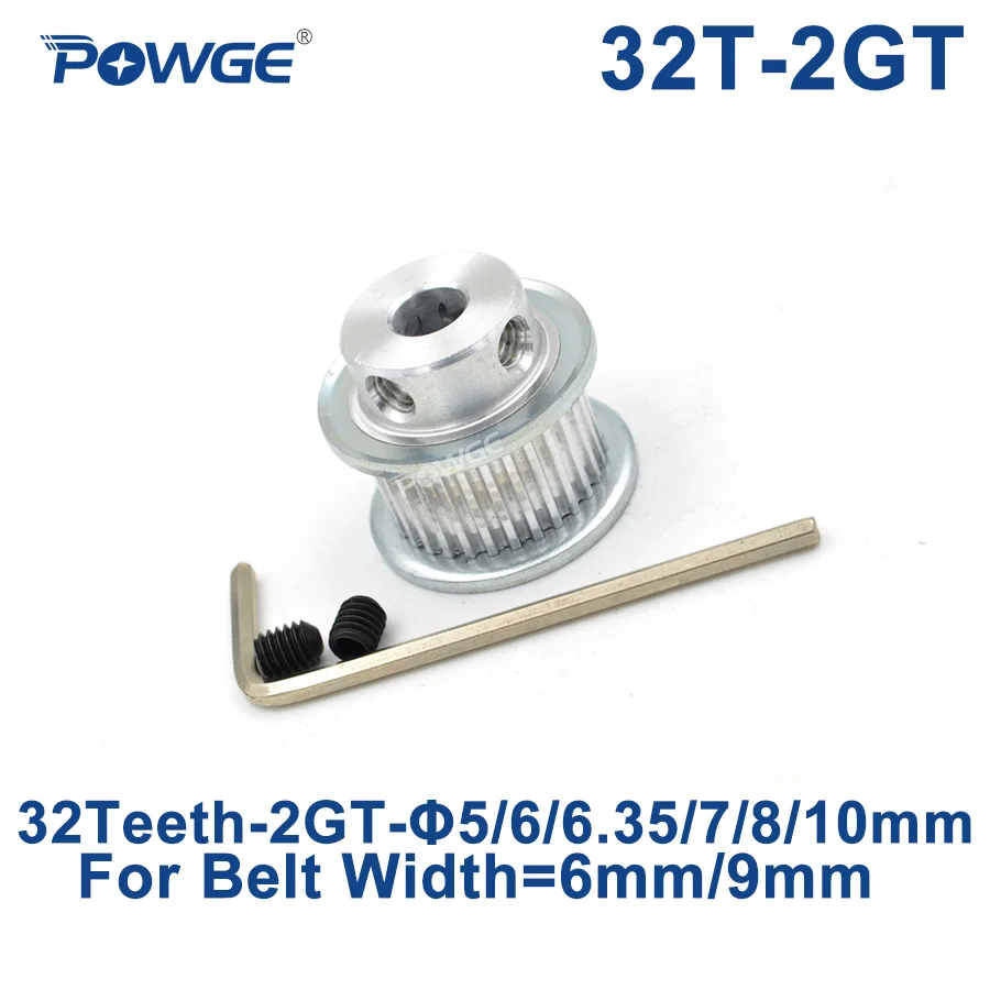 

POWGE GT 32 Teeth 2GT Timing Pulley Bore 5/6/6.35/7/8/10mm for GT2 Open Synchronous belt width 6/9mm small backlash 32Teeth 32T