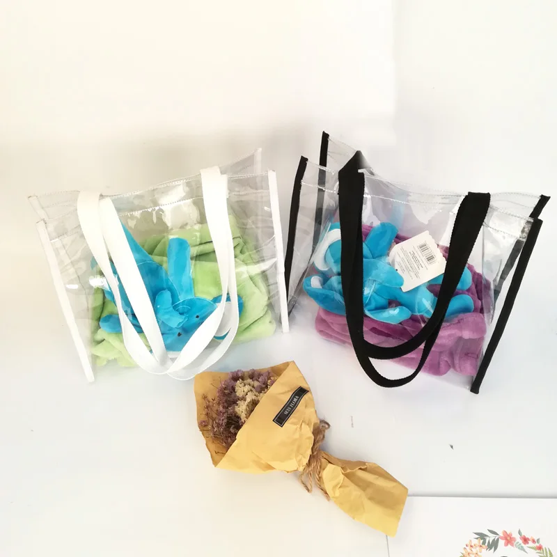 Clear PVC Tote Bag Wholesale Blanks Transparent Handbag with Colored Ribbon Tipping Free ...