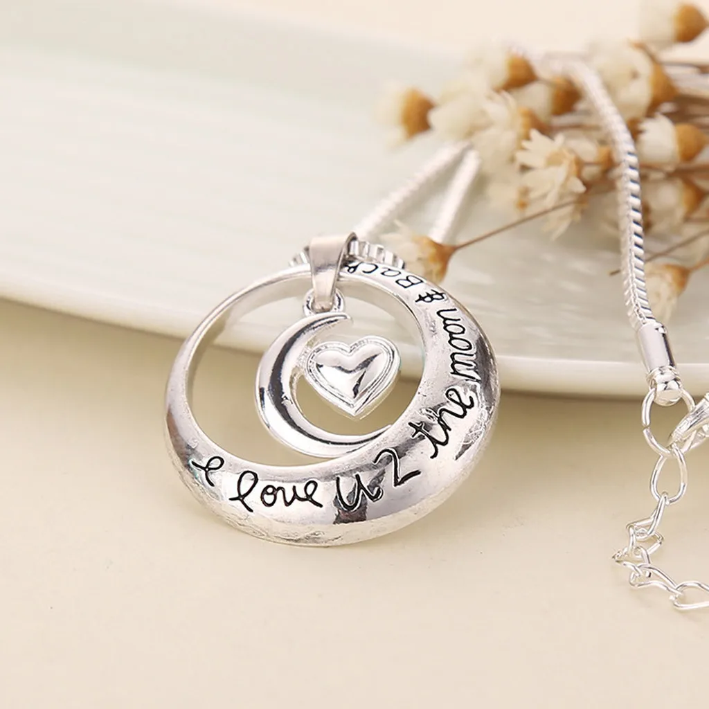 silver Цепочки и ожерелья для женщин I Love you toThe Moon Back серебристый в форме сердца кулон с полумесяцем День Святого Валентина Gife Ожерелье de moda@ XL - Окраска металла: silver
