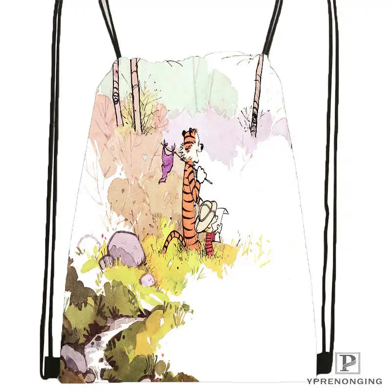 Drawstring Backpack Изготовленный на заказ Кальвин-и-хоббель-DrawstringBackpackBagforMan женский милый рюкзак детский Ранец(черная спинка) 31x40 см#20180611-03-161 - Цвет: Drawstring Backpack