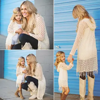 

Family Matching Clothes Mother Daughter Women Girls Hooded Shirt Cardigan Outfit