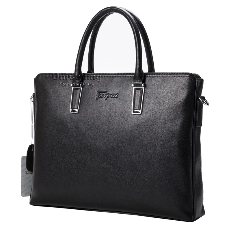 Для мужчин сумка unicalling модные Для мужчин кожаный портфель сумка высокого класса качество кожаный портфель человек ноутбук сумка бизнес - Цвет: Black
