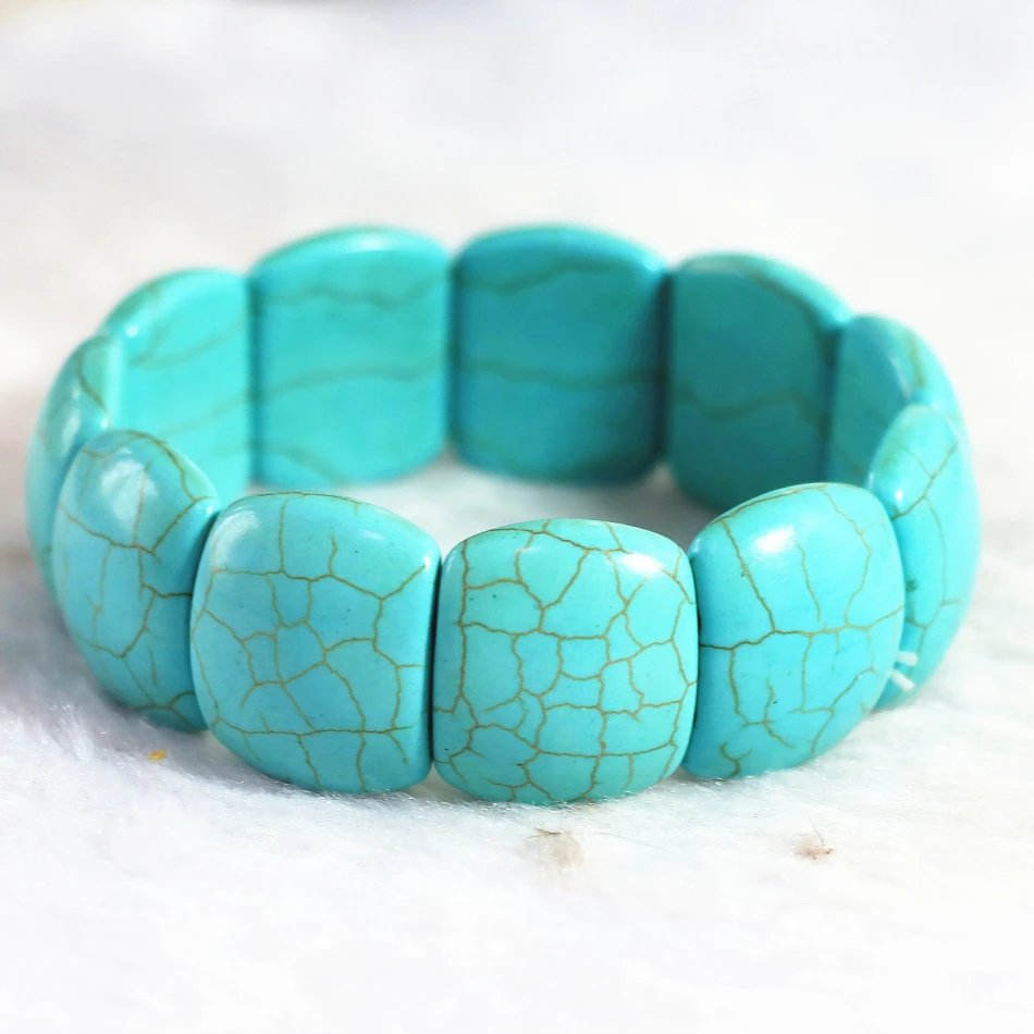 

Trendy blue calaite turquoises stone 22x18mm rectangle beads fashion making bracelets bangles diy jewelry 7.5" B315