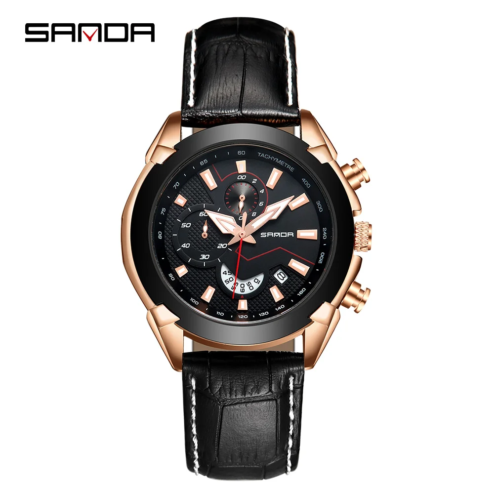 

SANDA Men's Watch Men's Leather Automatic Date Quartz Watch Men's Luxury Brand Waterproof Sports Watch Relogio Masculino