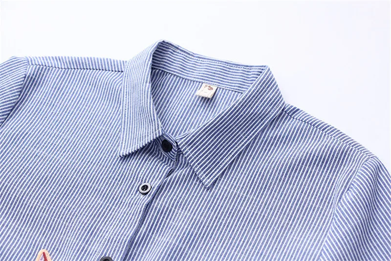 H.SA 2018 New Fashion Women Long-Sleeve Blouses Casual Embroidery Cat Shirts Women Top and Blouses Cotton Long roupa feminina