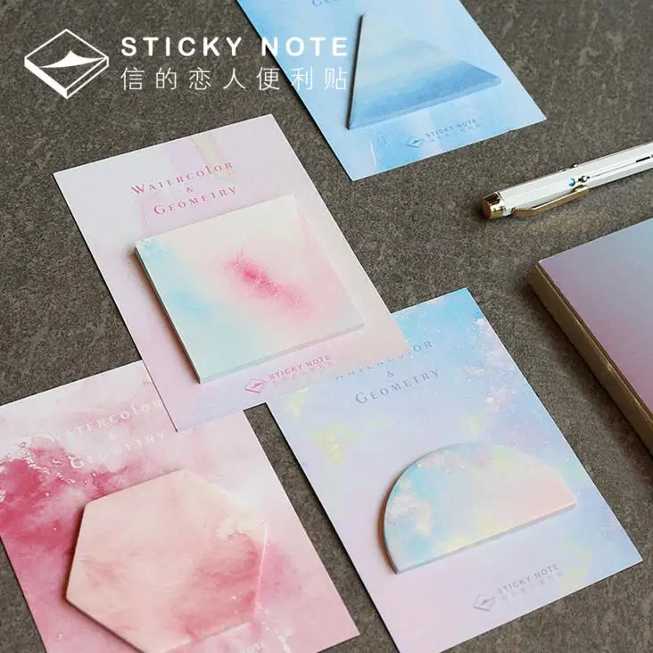 

24 pcs/lot Fantastic Watercolor Geometric Self-Adhesive Memo Pad Sticky Notes Bookmark School Office Supply