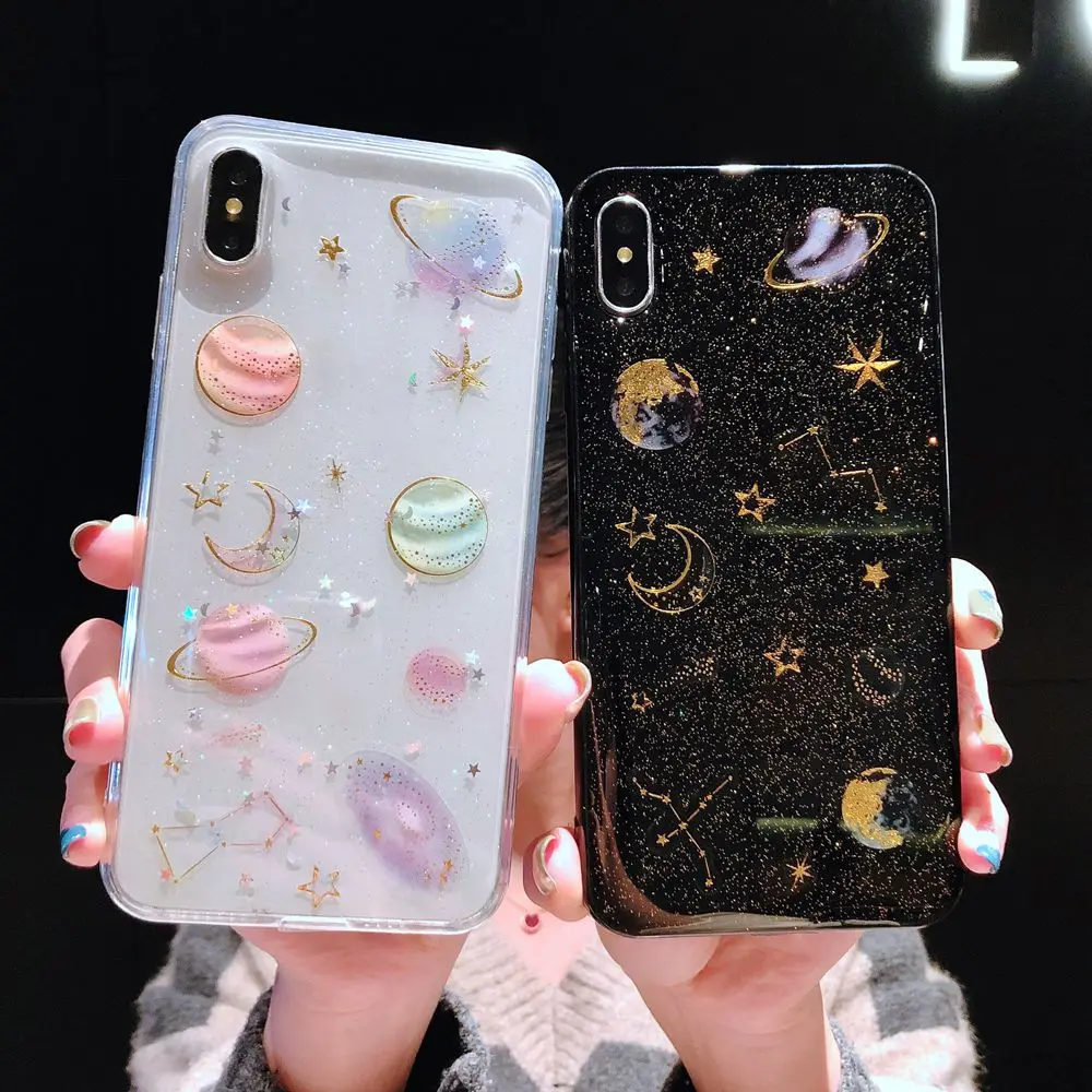 

Soft Phone Case For iPhone 8 Plus X XS XR Xs Max 7 Plus Case TPU Glitter Planet Cover For iPhone 6S Plus 6 Plus Glossy Cases