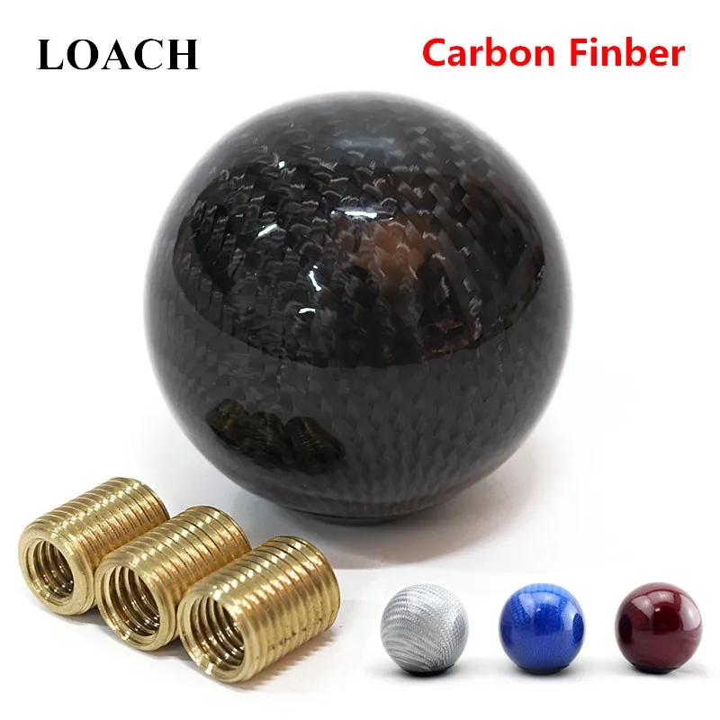 Günstige Carbon Fiber Universal Auto Schaltknauf Hebel Stick Headball Arm Stift POMO MOMO AT MT M10 * 1,5 M10 * 1,25 M8 * 1,25 Vites Topuzu