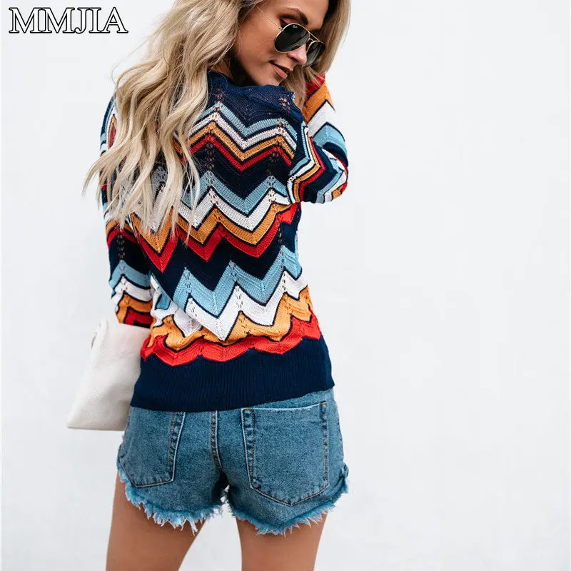 MuMuJia Colorful Patchwork Hollow Out Sweater Women's Pullovers 2018 Autumn Winter Harajuku Sweaters Mujer Jumpers Knitwear Tops MuMuJia Colorful Patchwork Hollow Out Sweater Women's Pullovers 2018 Autumn Winter Harajuku Sweaters Mujer Jumpers Knitwear Tops