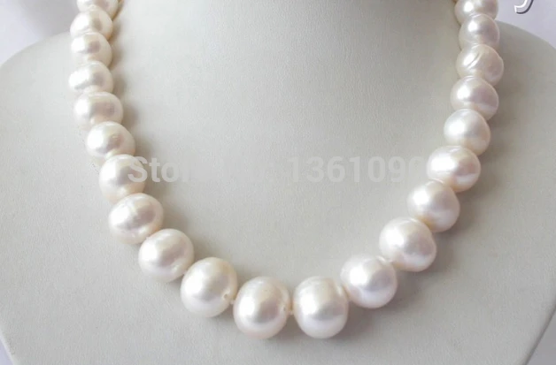 

00598 stunning big 14mm round white freshwater cultured pearl necklace AAA