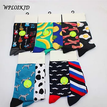 

[WPLOIKJD]Fashion Hip Hop Yin Yang A/B Men Socks Cartoon Fruit Personality Skateboard Breathable Happy Socks Calcetines Hombre
