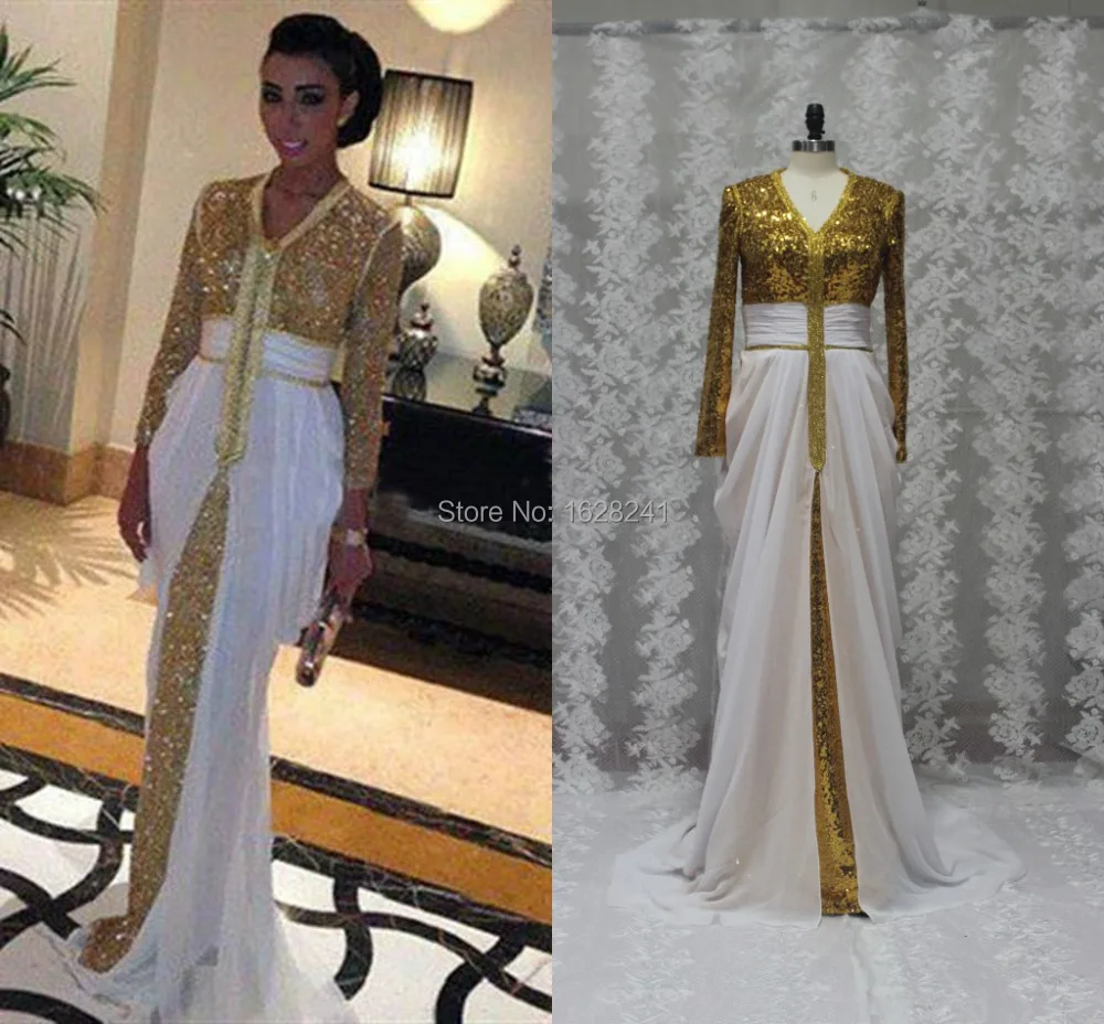 white and gold kaftan dress