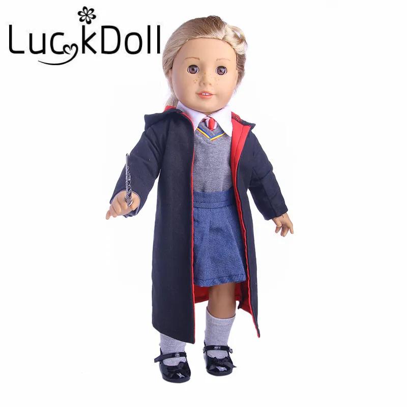 LUCKDOLL маг костюм(толстовки+ джинсовая юбка+ галстук+ два топа) подходит 18 дюймов Американский andoll одежда аксессуары, игрушки для девочек, подарок