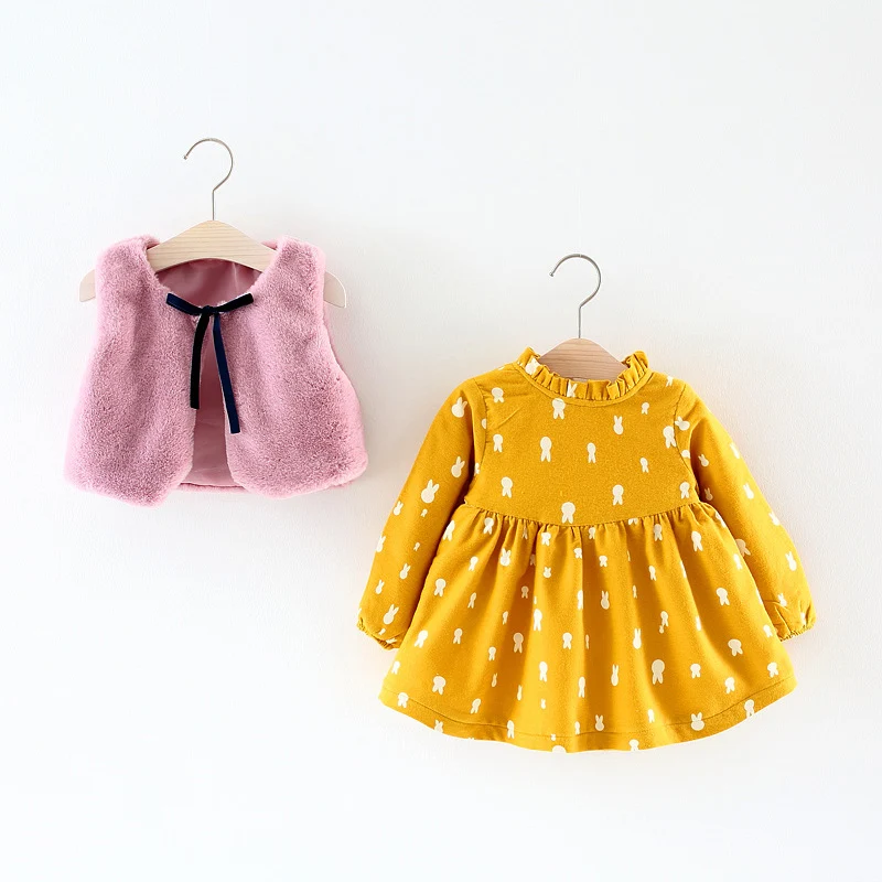 AmyaBaby/Одежда для маленьких девочек; коллекция года; зимний меховой жилет+ платья принцессы; комплекты одежды для новорожденных; рождественские наряды для маленьких девочек; Одежда для младенцев