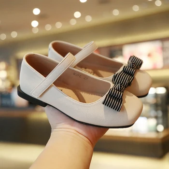 

Kid Shoes Girls New Shoes Princess for Girls Child Leather Shoes WIth Stripe Bowknot Student Soft Bottom shoes Non-Slip SB003