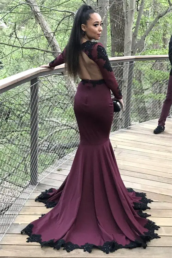 Бургундия Русалка Выпускные платья vestidos de gala сексуальные глубокий v-образный вырез длинный рукав импортные вечерние платья Открытое вечернее платье