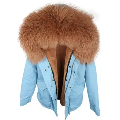 Модная зимняя куртка женская новая шерстяная шуба натуральная парка - Цвет: Фуксия